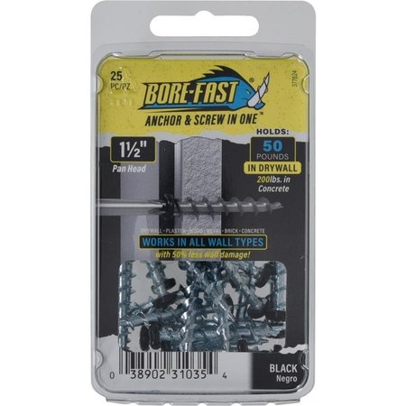 Bore-Fast 3/16 in. D X 1-1/2 in. L Steel Pan Head Screw and Anchor 25 pc, 5PK -  BOREFAST, 377624